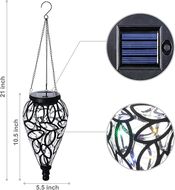SUNNYPARK Outdoor Plastic Solar Hanging Lantern, 15 Multi Color LEDs Twinkle Effect Tear-Shaped Hanging Lantern Decor Garden Decorative Solar Lights for Backyard, Patio and Lawn-Ruum Studio Home