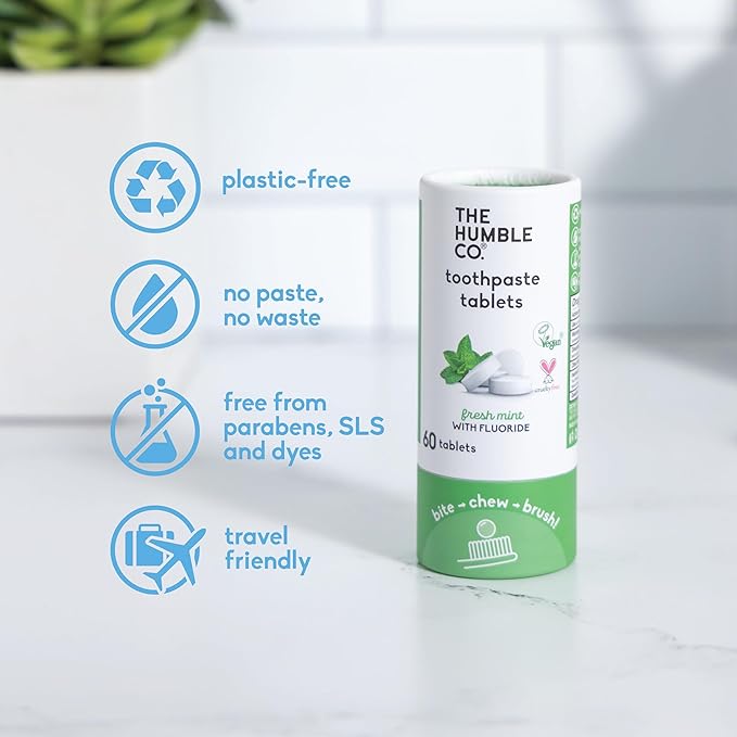 The Humble Co. Mint Toothpaste Tablets, 3 PK – Anticavity Fluoride Toothpaste Tablets with All Natural Ingredients, Dentist Developed Formula - Vegan, SLS Free, Plastic Free (Mint, 180 Count)-Ruum Studio Home