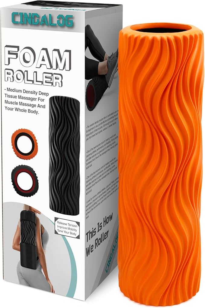 Foam Roller,High Density 15" Foam Roller, Wave Textured Massage Back Roller for Deep Muscle Massage Pilates Yoga,Fitness Exercise Roller for Whole Body Release(Orange)-Ruum Studio Home