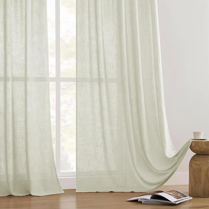 Joydeco Linen Curtains 90 Inch Length 2 Panel Sets,Light Filtering Curtains for Bedroom 52 Inch Wide Living Room Drapes with Back Tabs & Rod Pockets (W52 x L90 Inch, Oatmeal)-Ruum Studio Home