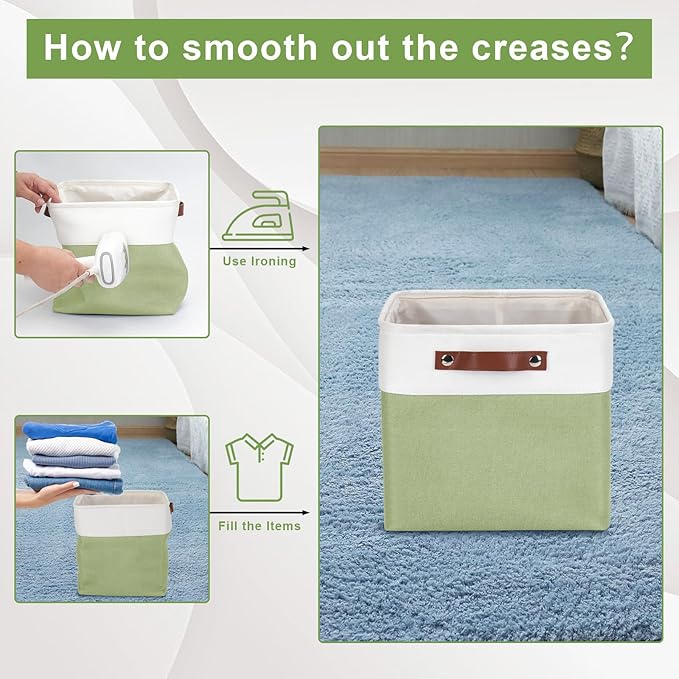 Collapsible Fabric Storage Cubes 11x11 Cube Storage Bins, 4 Pack Closet Baskets Box with Handles for Organizing, Shelf, Toys, Clothes, Home, Office, Nursery (Green&White)-Ruum Studio Home