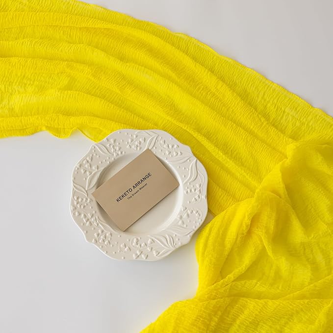 Yellow Table Runner Rustic Gauze Cheesecloth Table Runner 120 Inch 10 FT for Wedding Baby Shower Bridal Shower Engagement Garden Party Long Sheer Home Decorations-Ruum Studio Home