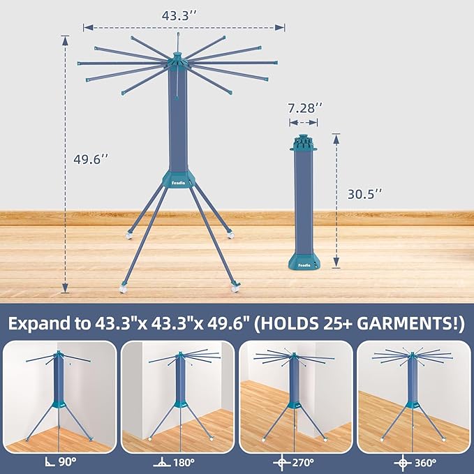 Clothes Drying Rack Foldable & Collapsible Drying Racks with 4-Leg Octopus Design, Large Capacity Space Saving Indoor Drying Rack for Bedroom,Balcony,Laundry for Indoor/Outdoor Use(Grey & Green)-Ruum Studio Home