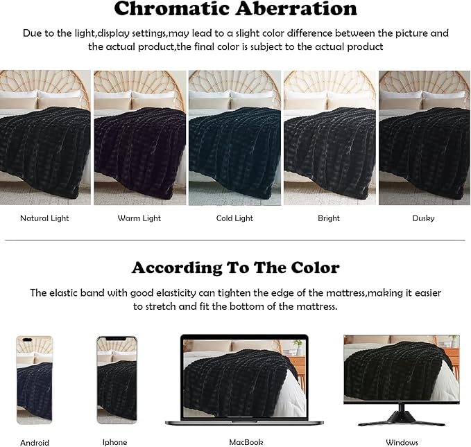 NEWCOSPLAY Faux Fur Twin Blanket Black Bubble Blanket Thick Warm Soft for Couch Sofa Bed 550GSM (Black, Twin(60"x80"))-Ruum Studio Home