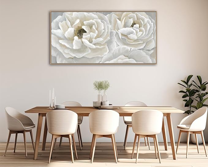 arteWOODS Cream White Flowers Framed Wall Art - Soft Peony Pictures for Wall Decor Elegant Blossom Flower Painting Artwork Botanical Prints for Living Room Home Office Wall Decoration 29" x 58"-Ruum Studio Home