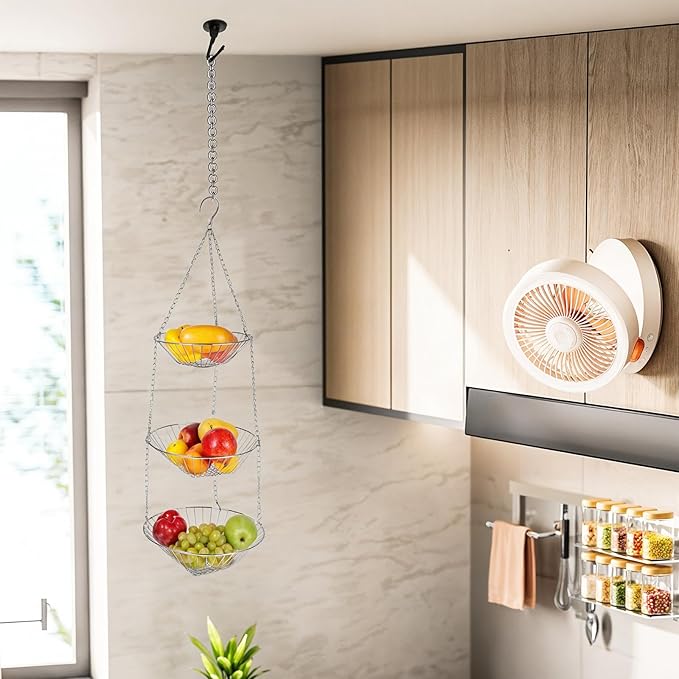 3-Tier Kitchen Wire Storage Basket Hanging Fruit Storage 2 Pack-Ruum Studio Home