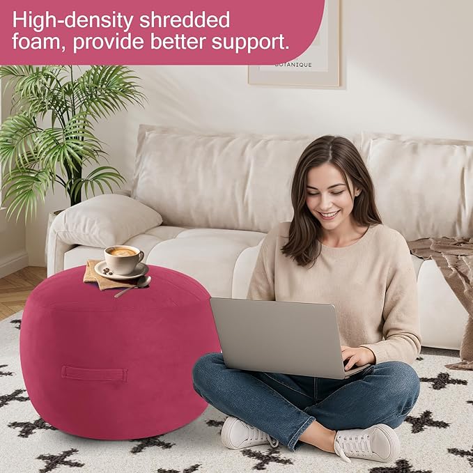 MeMoreCool Round Stuffed Pouf Ottoman Foot Rest, Floor Pouf Foot Stool with Soft Foam Chunk Filling, Small Round Ottoman Footstool Circle Footrest for Living Room-Ruum Studio Home
