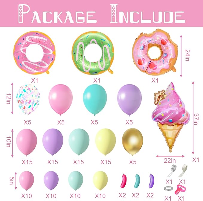 Amandir 139pcs Pastel Donut Balloon Arch Garland Kit Sweet One Ice Cream Birthday Party Decorations Sprinkles Confetti Pastel Balloons for Donut Grow Up Girl Baby Shower Spring Party Supplies-Ruum Studio Home