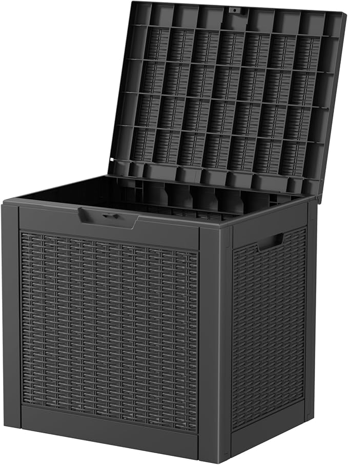 Vixzen 31 Gallon Resin Deck Box - Lockable Outdoor Storage for Patio Cushions, Garden Tools, Pool Supplies，Black-Ruum Studio Home