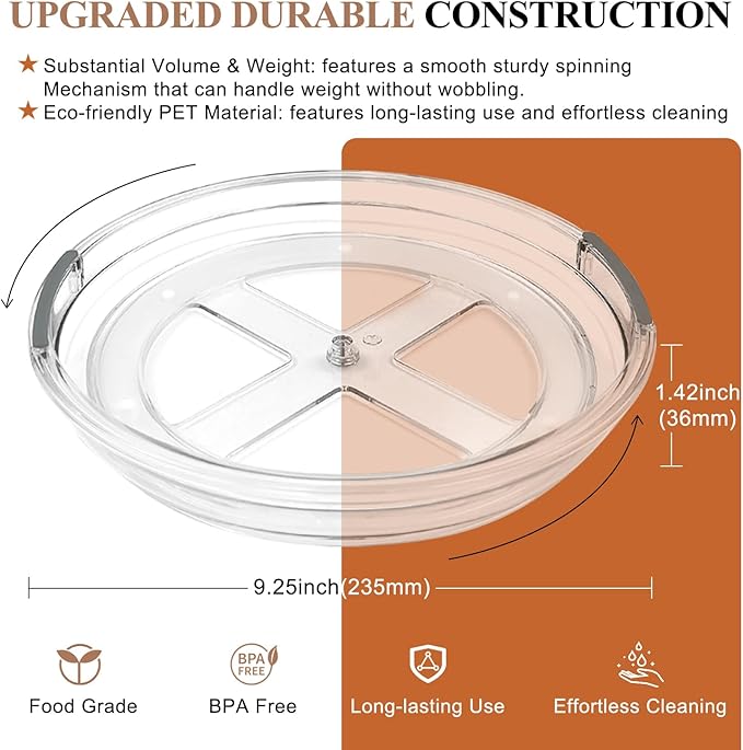 Clear Lazy Susan Organizer Turntable for Cabinet Table Top, 9.25 Inch 4 Pack 360 Rotating Spinning Makeup Organizer for Vanity, Kitchen Storage Rack Heavy-Duty Pantry Spices Tray Countertop Organizer-Ruum Studio Home