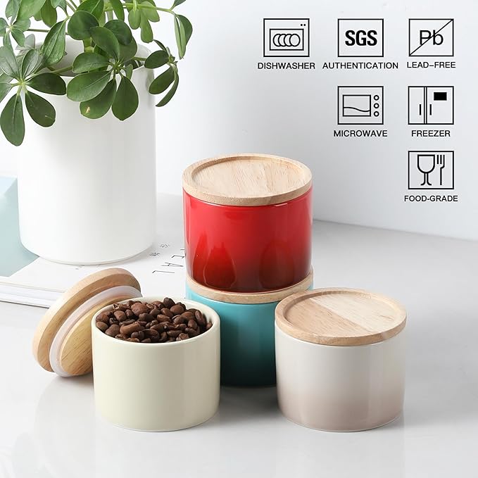 Sweejar Kitchen Canisters Ceramic Food Storage Jar, Stackable Containers with Airtight Seal Wooden Lid for Serving Ground Coffee, Tea, Sugar, Spice and More - 5 Fl Oz(Gradient Gray)-Ruum Studio Home
