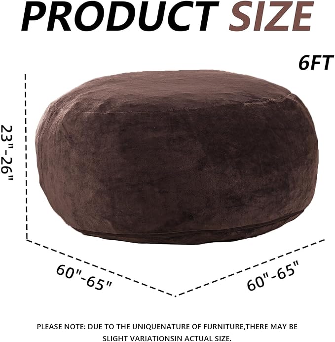 6FT,Oversized Bean Bag Chairs for Adults,Giant beanbag with Filler Included，Fluffy Memory Foam,Soft and Comfy Corduroy Fabric,Gaming Chairs Suitable for Living Room and Bedroom (Brown, 6 Foot)-Ruum Studio Home