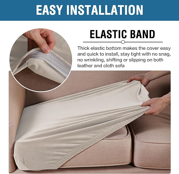 H.VERSAILTEX Velvet Stretch Couch Cushion Cover Plush Cushion Slipcover for Chair Loveseat Sofa Cushion Furniture Protector Seat Cushion Sofa Cover (3 Piece XL Sofa Cushion Covers, French Oak)-Ruum Studio Home