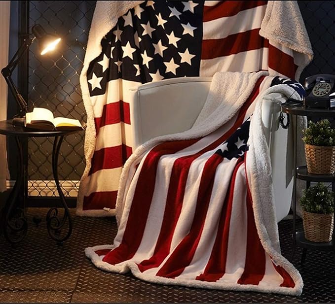 UKELER US Flag Patriotic Sherpa Throw Blanket 50''×60'', American National Flag Fleece Blanket for Bed/Couch/Sofa/Office/Camping, USA Military Veteran July 4th Gift-Ruum Studio Home