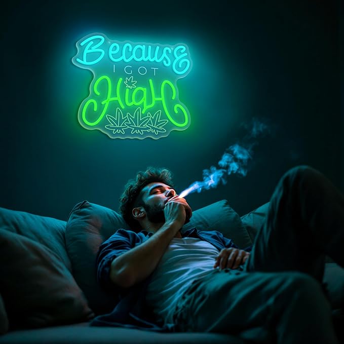 Leaf Neon Sign, Because I Got High Neon Signs for Wall Decor, Dimmable Acrylic Neon Lights for Living Room Bedroom Bar Pub Club Man Cave Game Room Hotel Party Decorations-Ruum Studio Home
