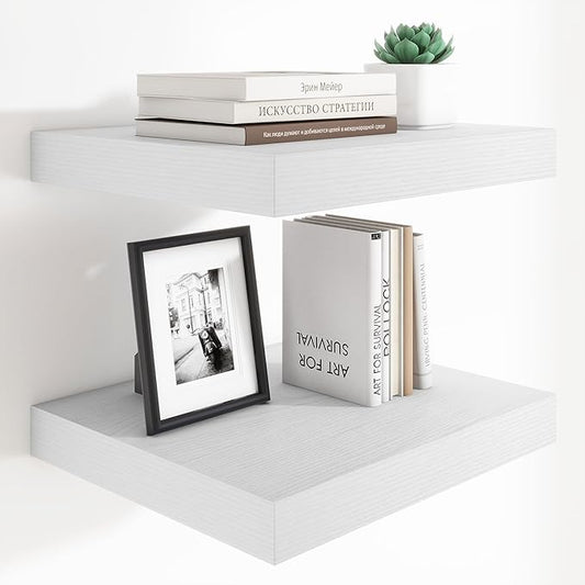 Heimlove 12 Inch Deep Floating Shelves, 16 x 12 inches Long Wall Shelf, Large Extra Display Shelf & Storage Shelf, Rustic Wood Wall Shelves for Fireplace Mantel, White - 2Pack-Ruum Studio Home