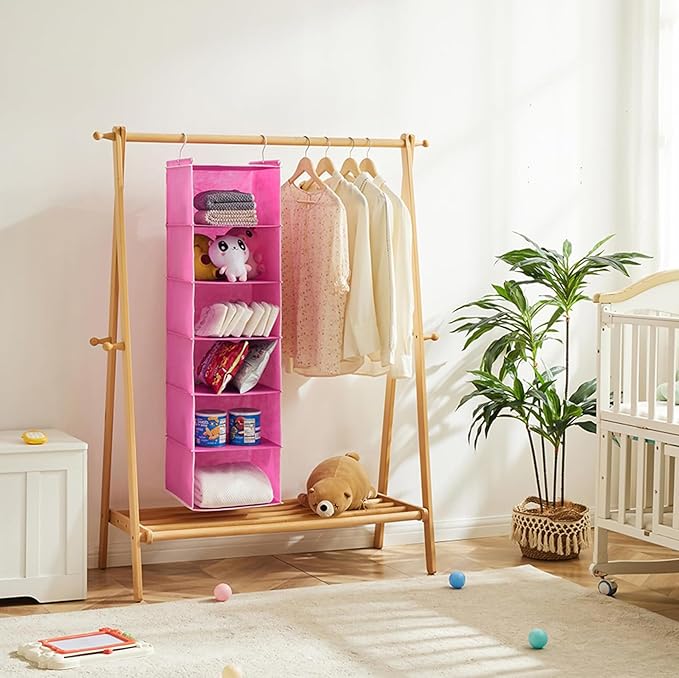 MAX Houser 6-Shelf Hanging Closet Organizer, Hanging Storage Shelves with 2 Sturdy Hooks Space-Saving for Bedroom, Foldable (Pink)-Ruum Studio Home