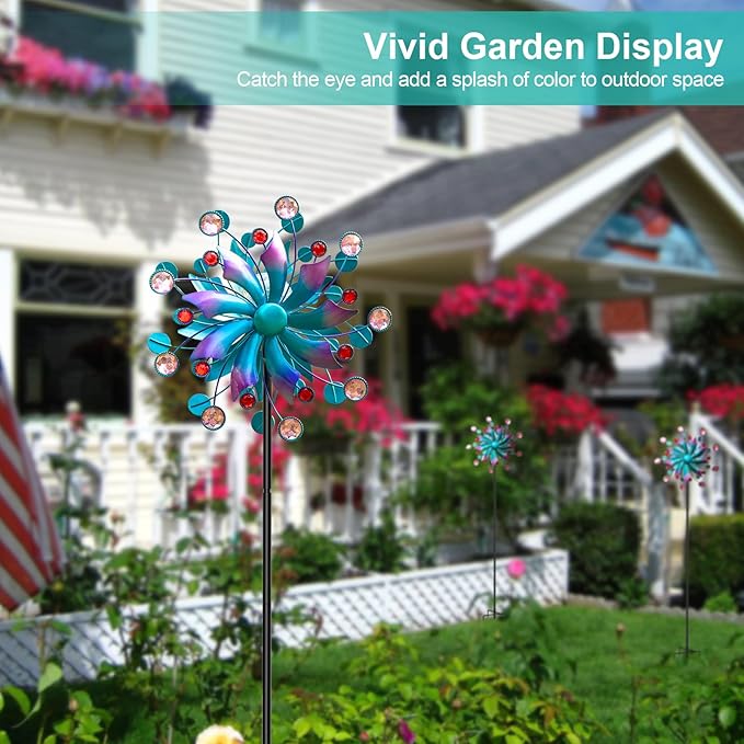 Solar Wind Spinner, 60.63 Inch Outdoor Metal Stake Yard Spinners, Solar Powered Multi-Color LED Glass Ball with Kinetic Wind Sculpture Spinner Windmills for Outdoor Lawn & Garden Decoration-Ruum Studio Home
