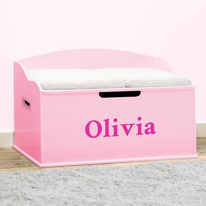 DIBSIES Personalized Creative Wonders Toy Box, Signature Series for Girls, 30 x 19.25 x 18 inches, Soft-Close Lid (Pink)-Ruum Studio Home