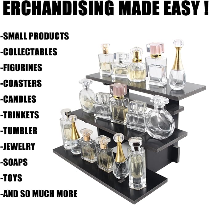 WANLIAN 3-Tier Straight Retail Table Display Stand, Portable Display Rack Shelves for Vendors, Craft Shows, Farmers Market, Pop Up Shop Countertop Black Risers for Display, Soap, Candles, Tumblers-Ruum Studio Home