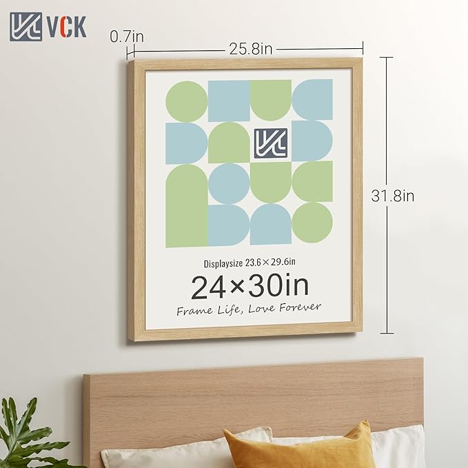 VCK 24x30 Oak Wood Frame for Poster & Picture, Natural Solid Wood Photo Frames 3 Pack, Wall Mounting Hanging-Ruum Studio Home