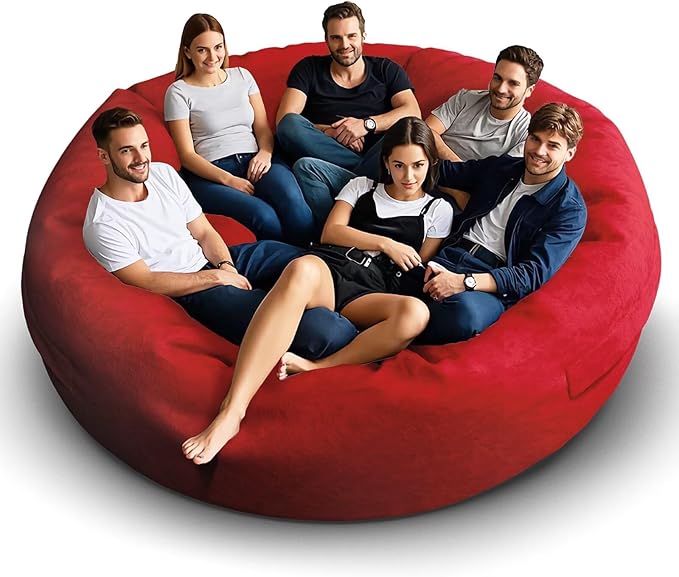 Bean Bag Chair for Adults 8FT,Soft Removable Cover for Teens/Girls Bedroom,Fluffy Giant Round Floor Beanbag Lounger Chairs (No Filler,Big Red)-Ruum Studio Home