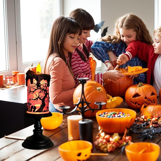 Halloween Snow Globe Tornado Flameless Candles Table Centerpiece for Celebration Party,Battery Operated LED Candle with 6 Hours Timer for Home Indoor Halloween Decoration (Ghost)-Ruum Studio Home