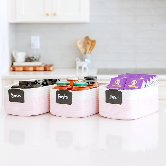 NaturalCozy 13.5”x8.5”x5.5” Rectangle Storage Baskets for Shelves 3 Pack | Cotton Rope Woven Small Baskets for Organizing | Small Storage Bins for Nursery, Bathroom, Closet, Shelf, Decorative-Ruum Studio Home