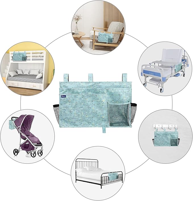 Surblue Bedside Caddy Hanging Bed Organizer Storage Bag Pocket for Bunk and Hospital Beds, College Dorm Rooms Baby Bed Rails, Camp 8 Pockets, (Large, Cartoon)-Ruum Studio Home