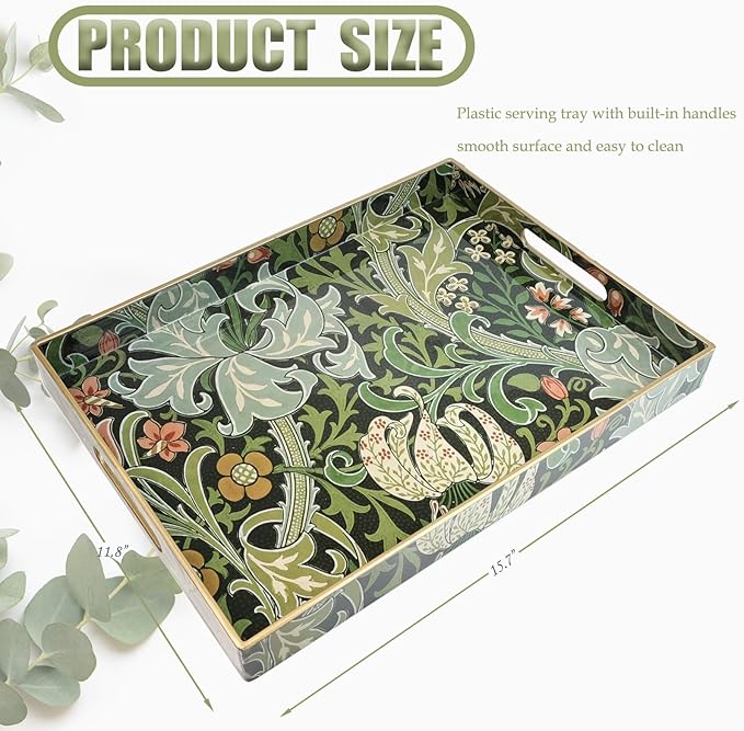 Spsyrine Serving Tray with Handles, Plastic Decorative Tray for Coffee Table, Living Room, Home Decor, Golden Lily-Ruum Studio Home