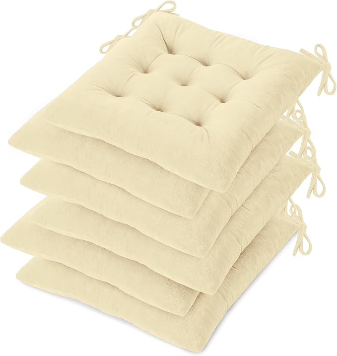 OVOV Chair Cushions for Dining Chairs Set of 6 Tufted Indoor Chair Pads with Ties Soft Square Seat Cushions for Kitchen Chairs 15.5"x15.5",White-Ruum Studio Home