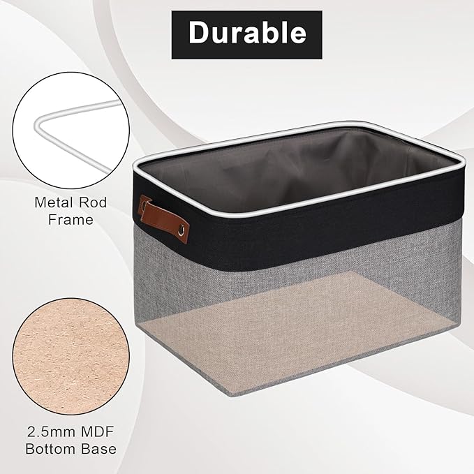 Storage Bins Large Fabric Storage Baskets for Shelves 3 Pack, Decorative Linen Closet Baskets with Handles for Organizing, Shelf, Clothes, Home, Office, 15x11x9.5Inches (Grey&Black)-Ruum Studio Home