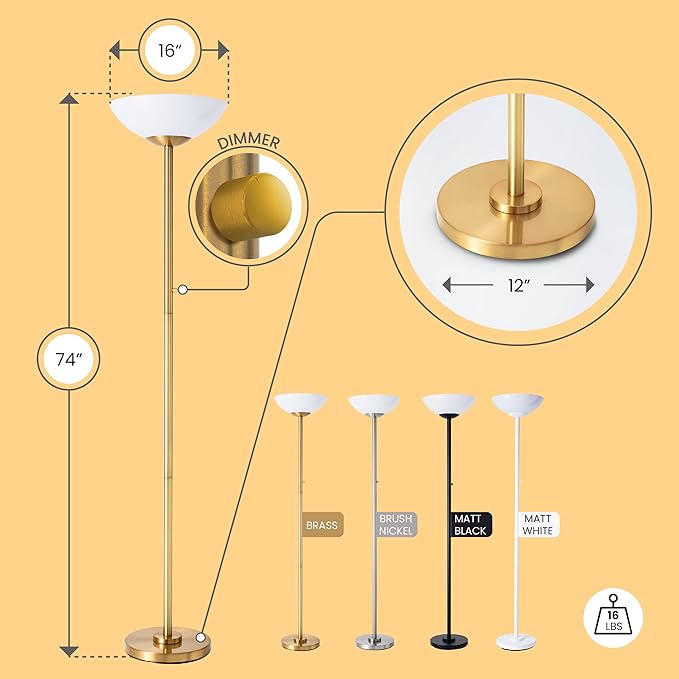 Super Bright Floor Lamp 8000LUMEN - DIMMABLE 30K Energy-Efficient Standing Lamp with Cement Base, for Living Room and Bedroom - Matte Finish, Modern and Elegant Design (White)-Ruum Studio Home