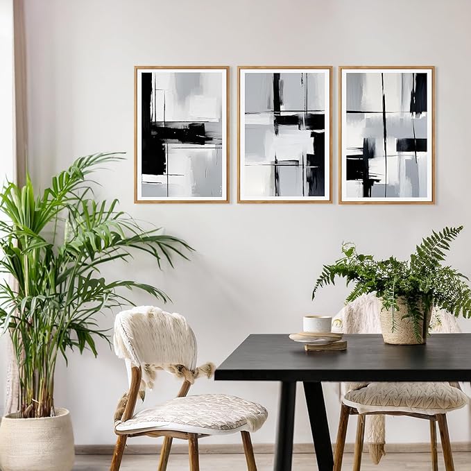 HPNIUB Modern Abstract Geometric Wall Art, Black & White Canvas Neutral Prints, Minimalist Bohemian Mid-Century Wall Art for Hallway, Office Wall Decor- 16"x24"x3-Ruum Studio Home