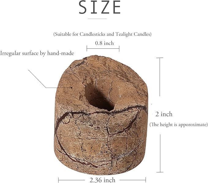 Travertine Candle Holder - Handmade Marble Candlestick Holder for Taper Candle - Vintage Small Stone Candle Sticks Holder Decor for Table Centerpieces, Wedding, Party, Fits 3/4 Inch Thick Candle-Ruum Studio Home