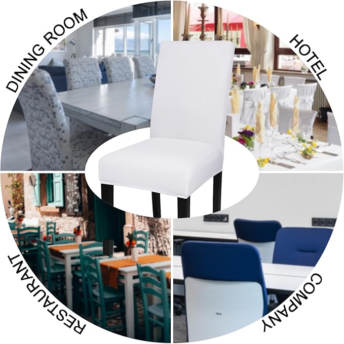 JQinHome 6 Pcs Dining Chair Slipcover,High Stretch Removable Washable Chair Seat Protector Cover for Home Party Hotel Wedding Ceremony (White)-Ruum Studio Home