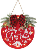 HOMCDALY Merry Christmas Welcome Sign for Front Door, Red X-mas Sign with Light, Holiday Door Decoration Wooden Hanging Sign, Christmas Decoration, Wall Art, Wall Decor(Red)-Ruum Studio Home