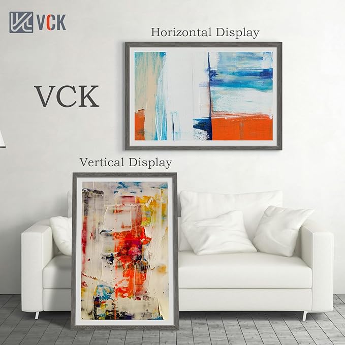 VCK 27x40 Poster Frame Set of 3, Gray Solid Wood Picture Frame, Exclusive Wood Grain, Wall Mounting Hanging-Ruum Studio Home