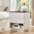Nightstand with Charging Station, 22" Push-to-Open Bedside Table with 2 Storage Drawers, Large Modern End Table for Bedroom,Living Room,White-Ruum Studio Home