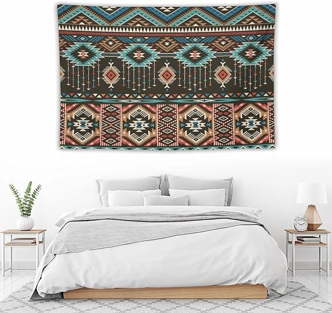 HZOHNAGO Aztec Tapestry Turquoise Blue and Brown and Native American Tribal Pattern Printed Wall Tapestry Wall Hanging for Bedroom Living Room Dorm 60" W x 40" H-Ruum Studio Home