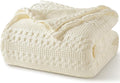 PHF 100% Cotton Waffle Weave Blanket King Size, Soft Lightweight Breathable Cozy Summer Blankets for Bed, Luxury Aesthetic Woven Bedding for Home Decor, 108"x90", Cannoli Cream-Ruum Studio Home