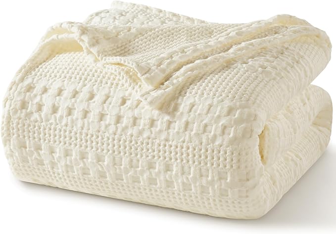 PHF 100% Cotton Waffle Weave Blanket Twin Size, Soft Lightweight Breathable Cozy Summer Blankets for Bed, Luxury Aesthetic Woven Bedding for Home Decor, 66"x90", Cannoli Cream-Ruum Studio Home