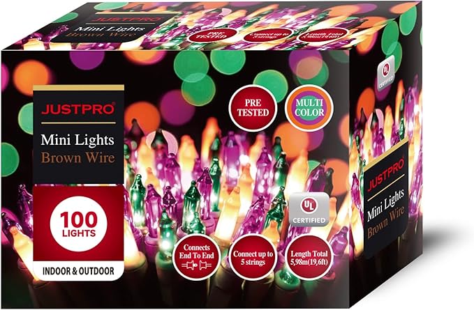 100LIGHTS Orange Purple and Green Extra-Bright with End Connectors Halloween Decorative Lights 5.98m UL Certified Mini String Light Set Waterproof for Halloween Home Garden Tree Party Patio-Ruum Studio Home