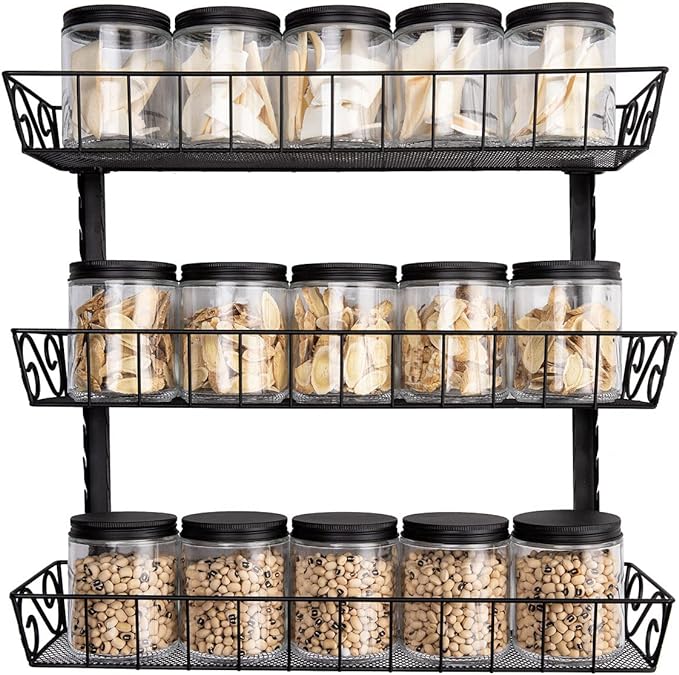 SWOMMOLY Adjustable Wall Mount Spice Rack, 3-Tier Dual-use (Multi-use) Organizer, Black-Ruum Studio Home