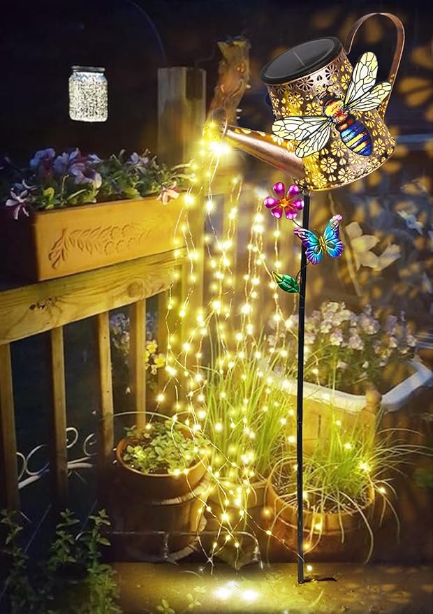 Solar Lights Outdoor Decorative, 39.4'' Metal Solar Watering Can Lights with Bee, Waterproof Garden Stake for Yard Lawn Patio Pathway Landscape, Gardening Gifts for Mom Grandma Women-Ruum Studio Home