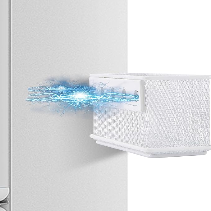 6.29"x2.28"x2.48" Magnetic Basket for Whiteboard White Magnetic Basket for Fridge Magnetic Organizer Holder with 5 Strong Magnets Magnetic Holder for Refrigerator Locker-Ruum Studio Home