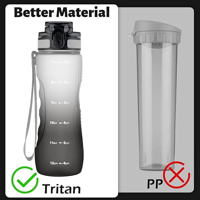 OLDLEY 25 oz Water Bottle, Motivational Water Bottle with Time Marker, Sports Water Bottle With Strap, Leakproof & BPA Free Large Water Bottles for School, Gym, Travel, Outdoor, Tritan,White&Black-Ruum Studio Home