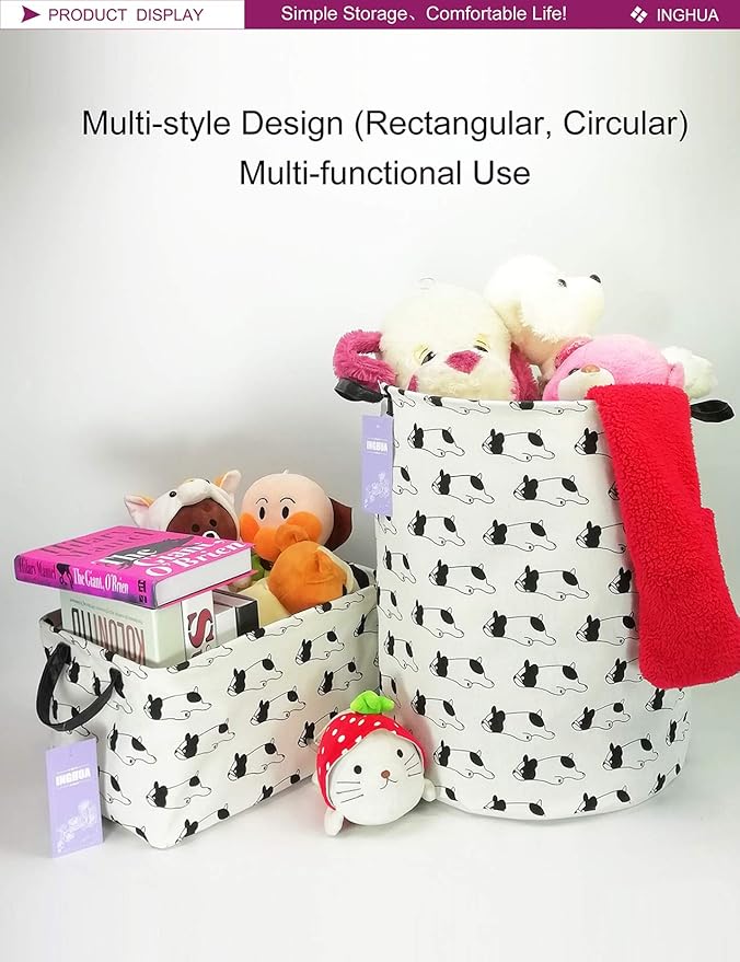 Rectangular Storage Basket Fabric Organizer Bin for Toys,Books,Clothes,Gifts,Pets-Perfect for Home,Office,Nursery,Dorm,Shelf(Rec Bulldog)-Ruum Studio Home