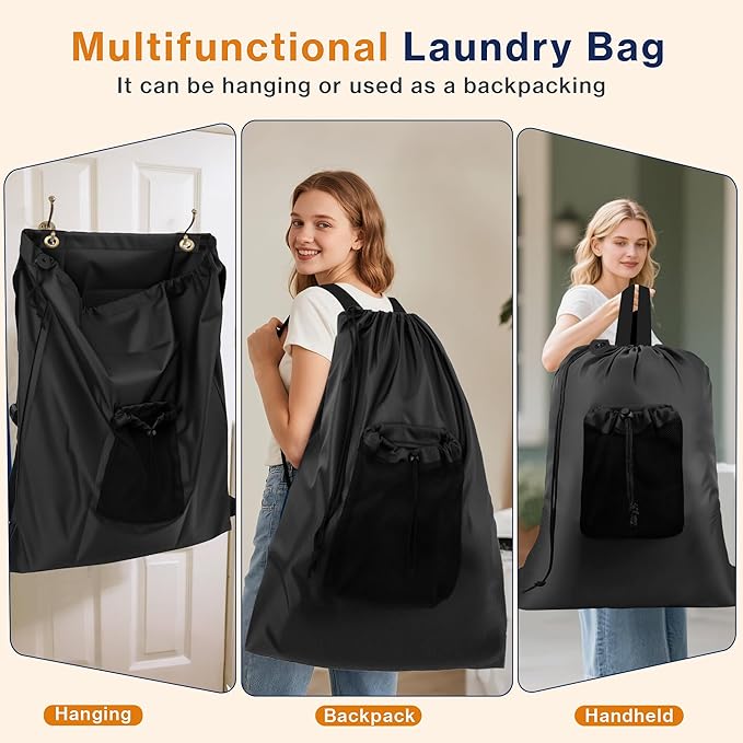 2-Pack Backpack Laundry Bags, Heavy Duty Laundry Bag Backpacks with Adjustable Shoulder Straps, Door Hanging Washing Bag, Laundry Hamper Lining for College Dorm, Travel, Laundromat-Ruum Studio Home