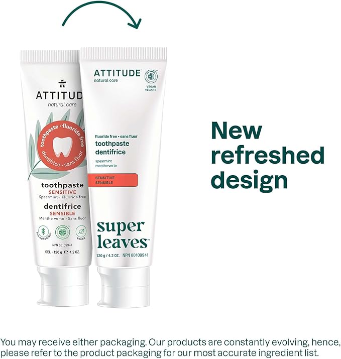 ATTITUDE Fluoride-Free Sensitive Toothpaste, Spearmint Flavor, Vegan & Cruelty-Free, Sugar-Free, Plant & Mineral-Based Ingredients, Clean Oral Care, 4.2 Oz-Ruum Studio Home